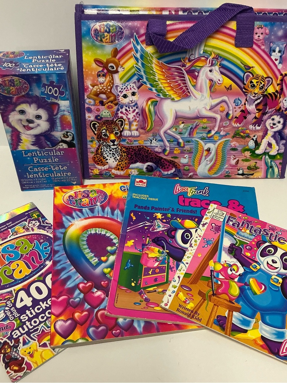 Lisa Frank Lot Unicorn Trifold Portfolio Notebooks Puzzles Stickers Books MODERN